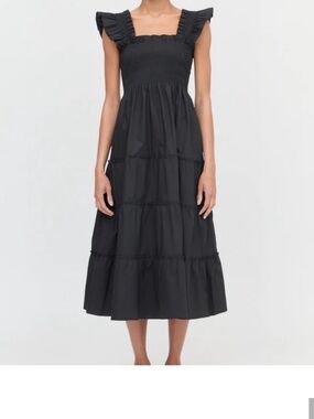 Hill House Smocked Ruffle Strap Midi Dress - Black